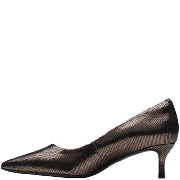 CLARKS WOMENS LOW HEEL COURT SHOE - METALLIC